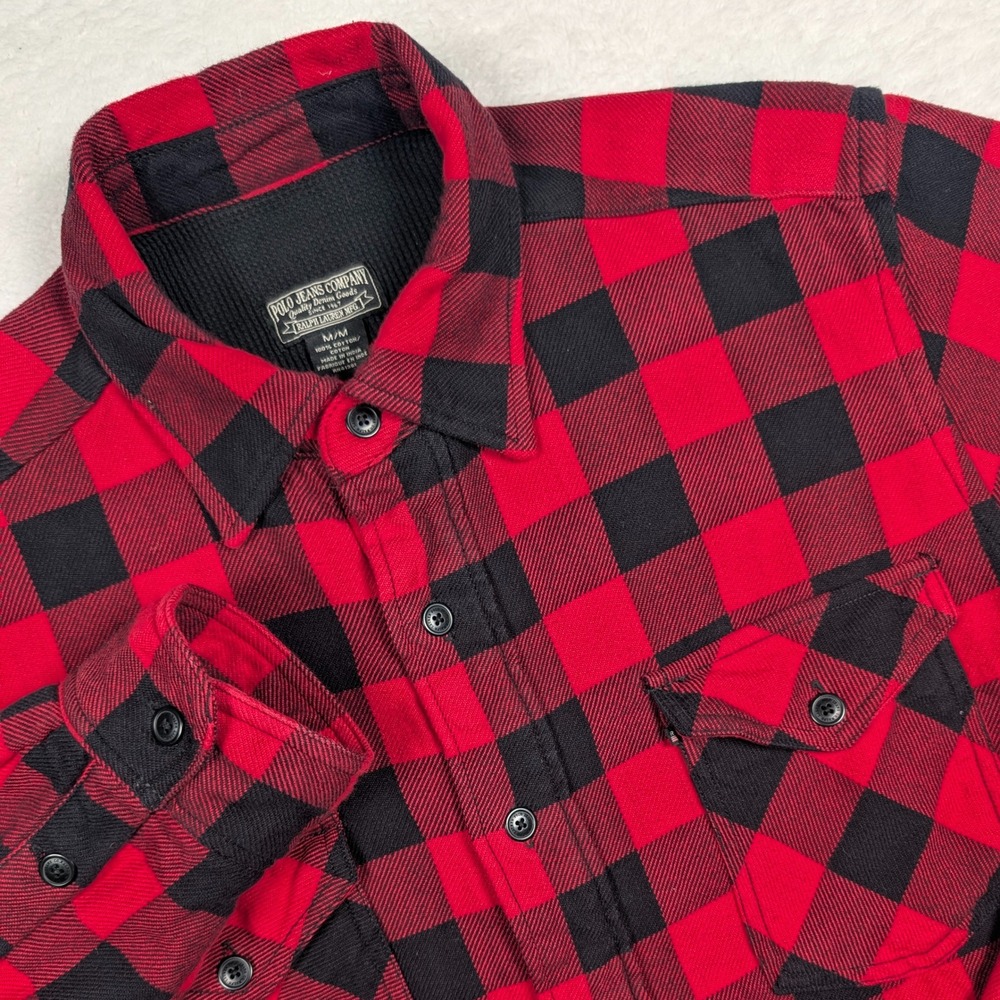 Polo Jeans Co Ralph Lauren Flannel Shirt Mens Medium Buffalo Plaid Waffle Lined